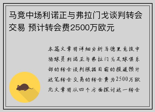 马竞中场利诺正与弗拉门戈谈判转会交易 预计转会费2500万欧元